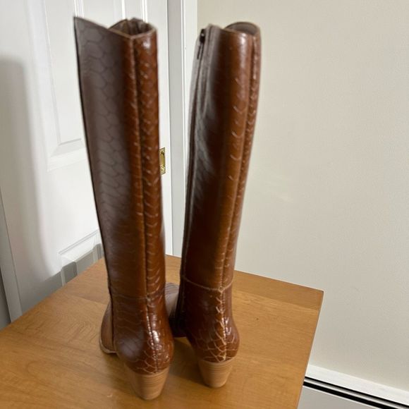 Matisse Block Heel Brown Knee-High Boots Bruna Tobacco Croc Western Boots - Picture 7 of 9